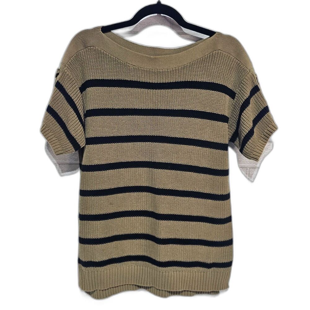 Ralph Lauren Olive and Blue Short Sleeve Striped Sweater Women's Size Medium